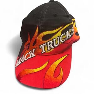 Mack Trucks Hat Flames Bulldog Basics Black Red Yellow